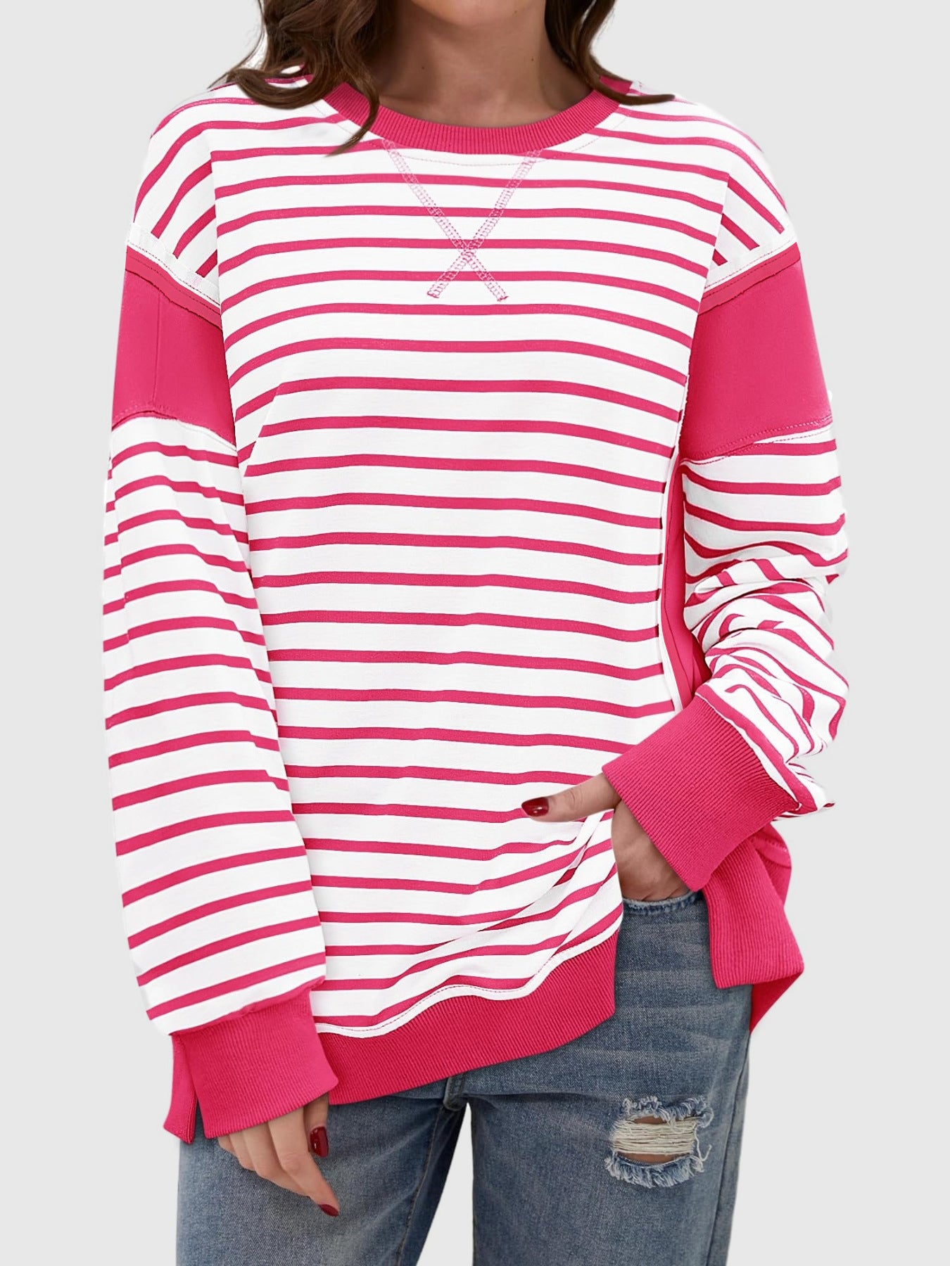 Exposed Seam Striped Sweatshirt