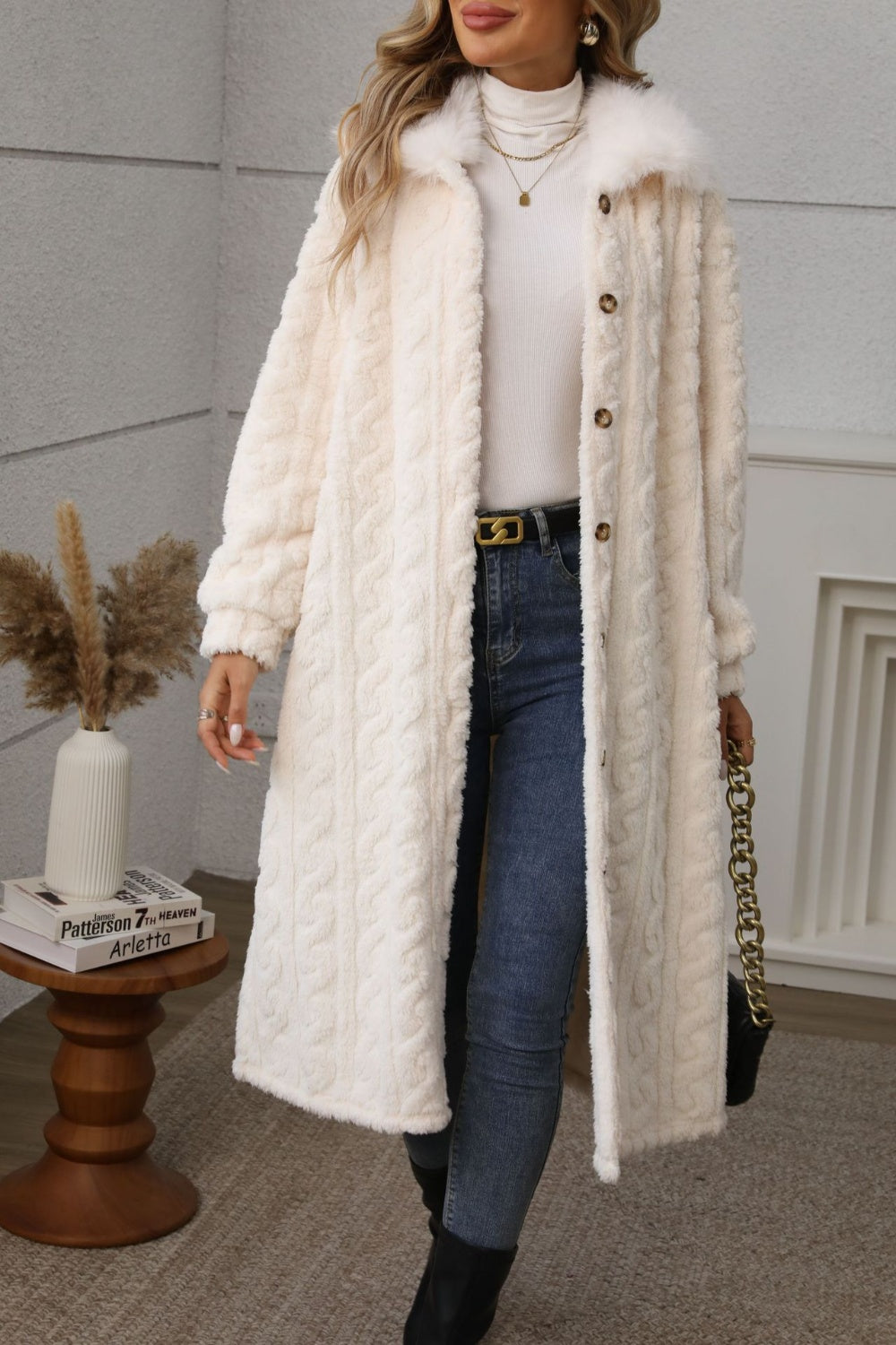 Cream Button Up Longline Coat