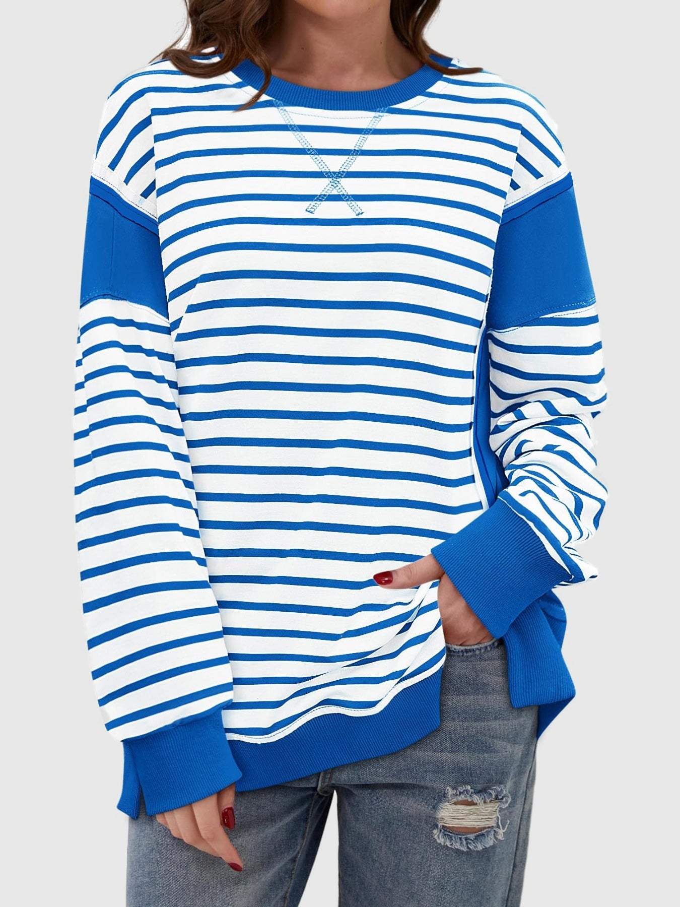 Exposed Seam Striped Sweatshirt