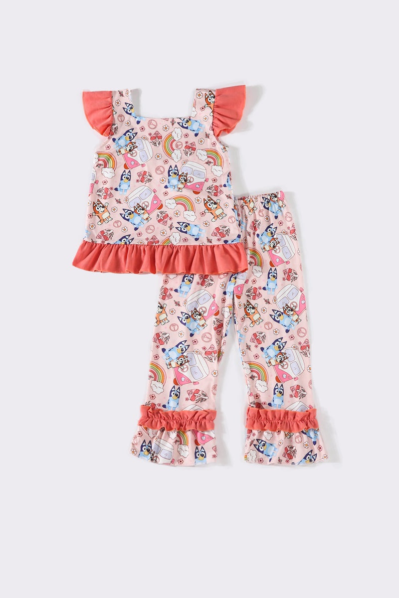 Blue Dog Ruffle Pant Set