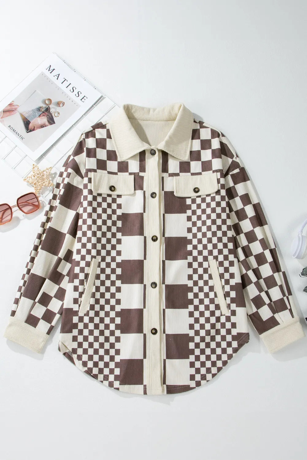 Pocketed Checkered Button Up Jacket