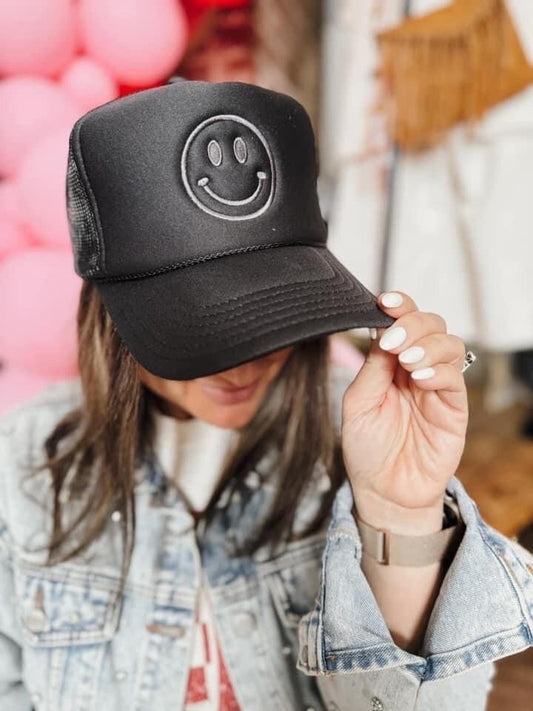 Smiley Embroidered Trucker Hat