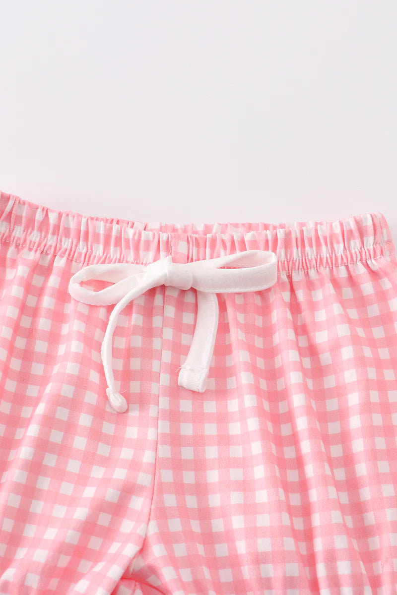 Pink Plaid Button Ruffle Baby Set