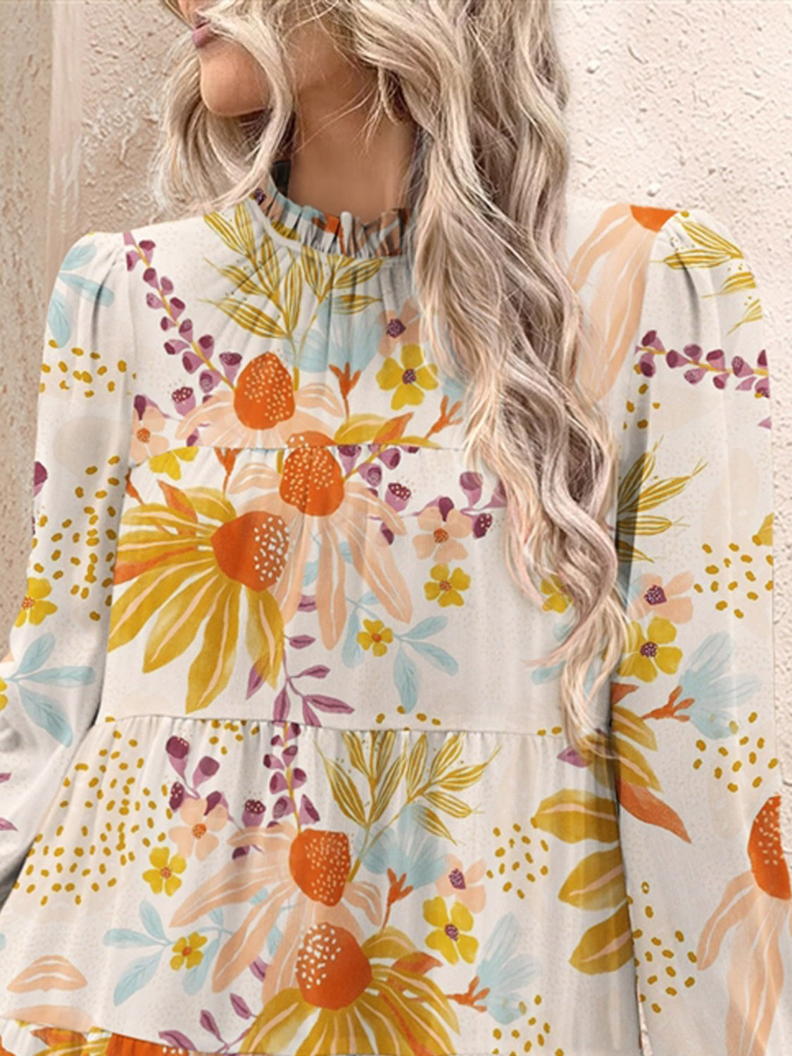 FAM-FAM Tiered Printed Long Sleeve Mini Dress