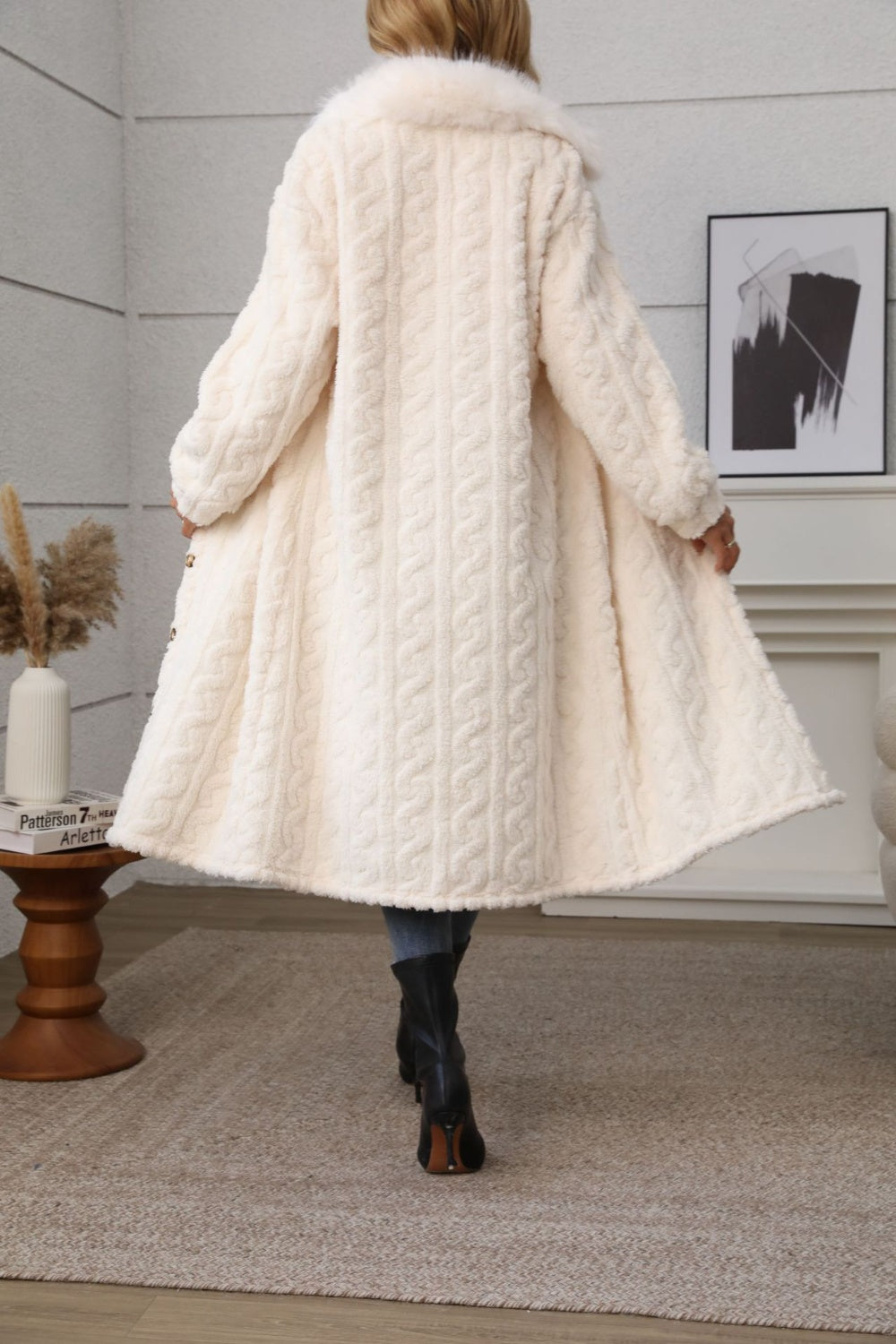 Cream Button Up Longline Coat