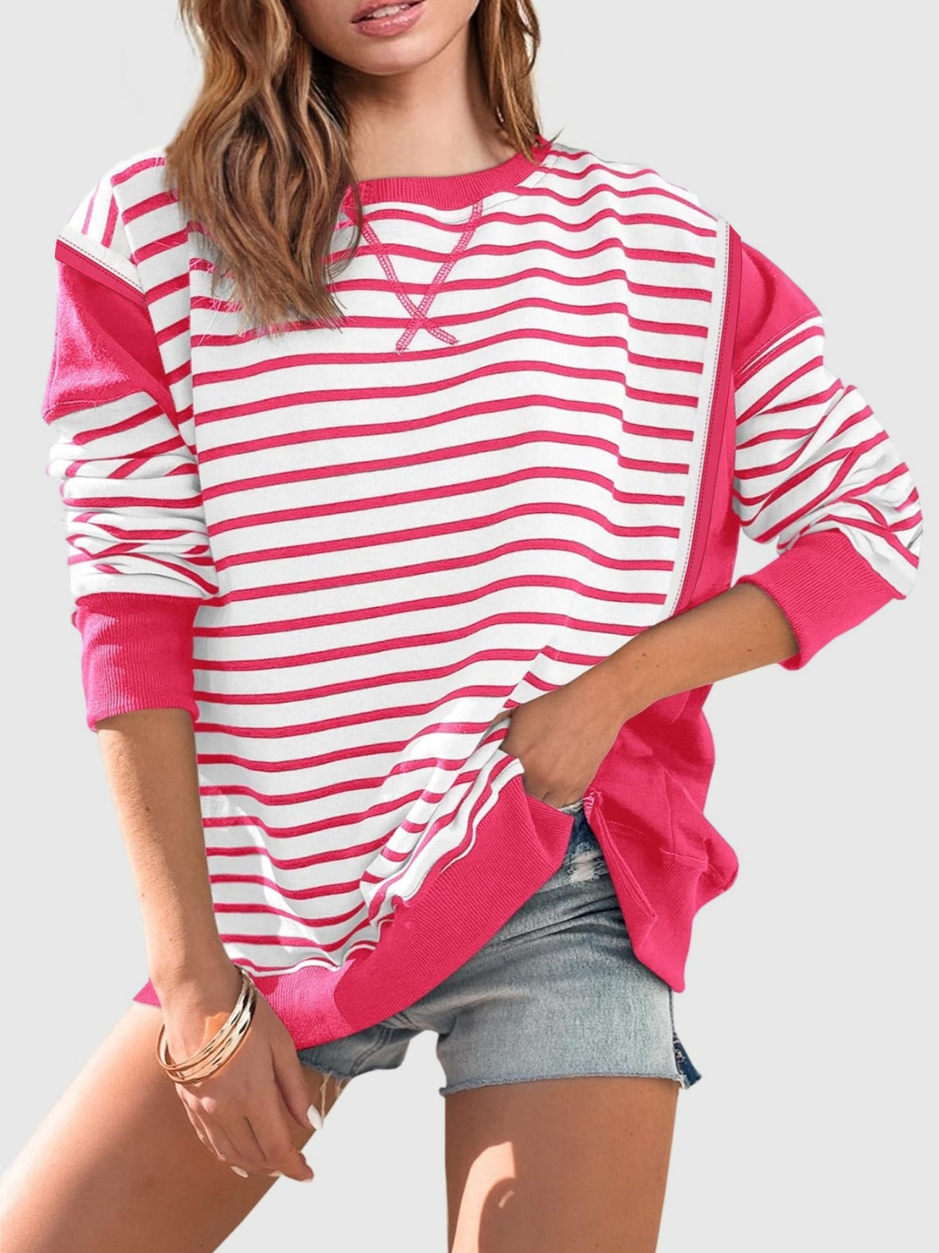 Exposed Seam Striped Sweatshirt