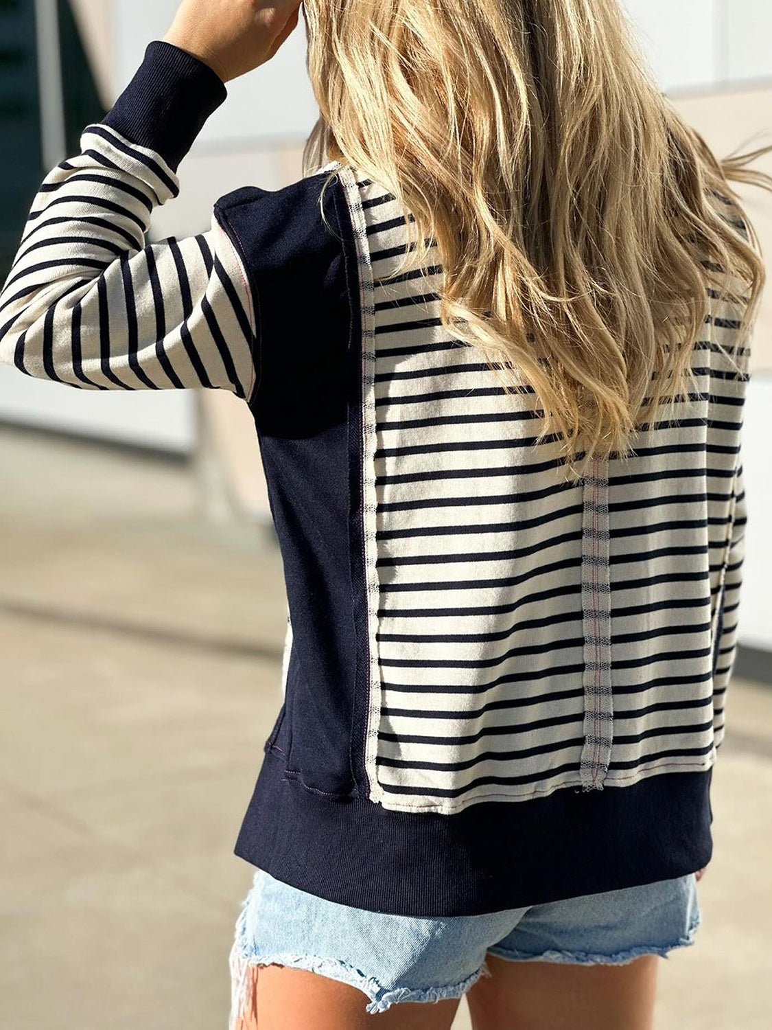 Exposed Seam Striped Sweatshirt