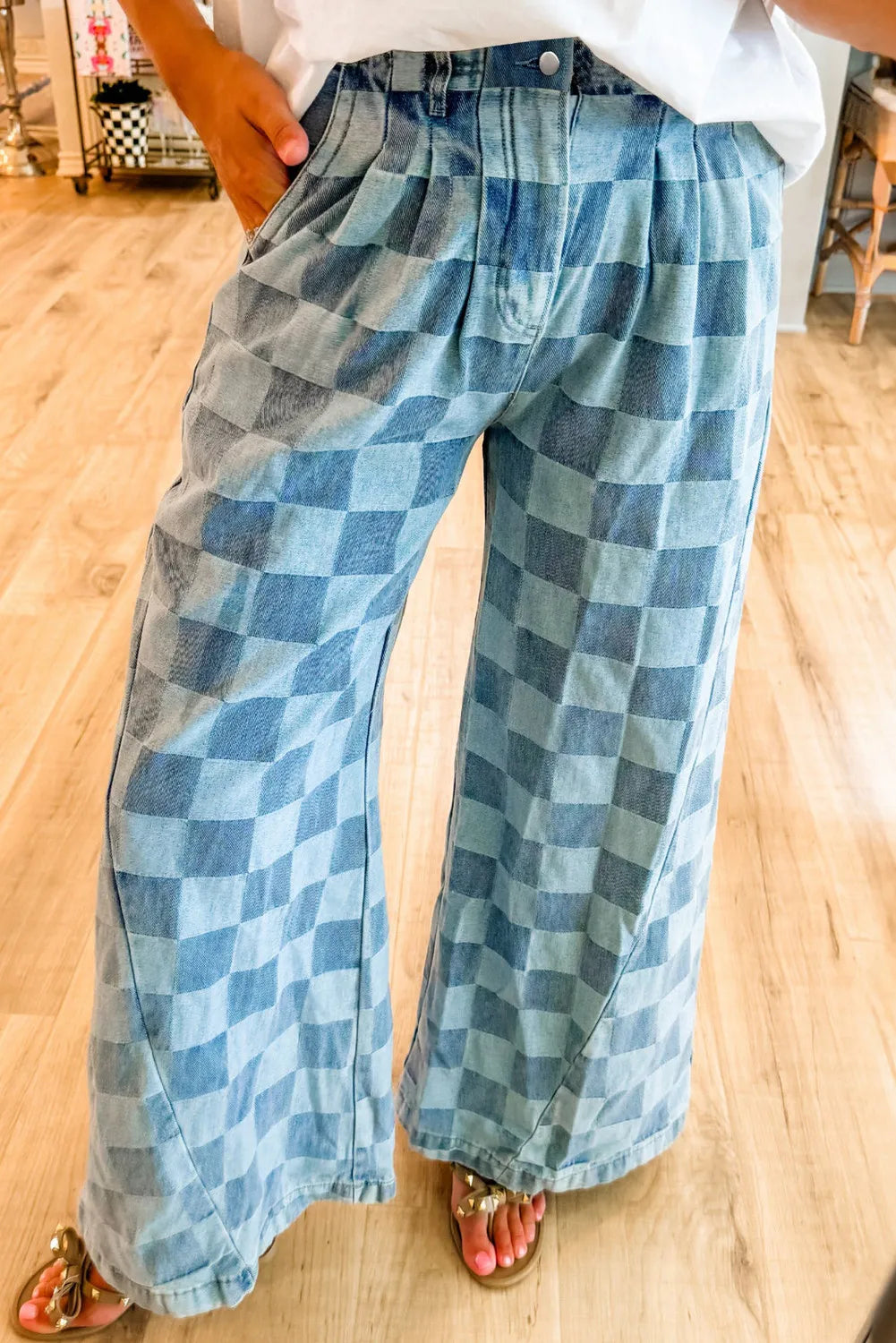 Checkered Wide Leg Jeans