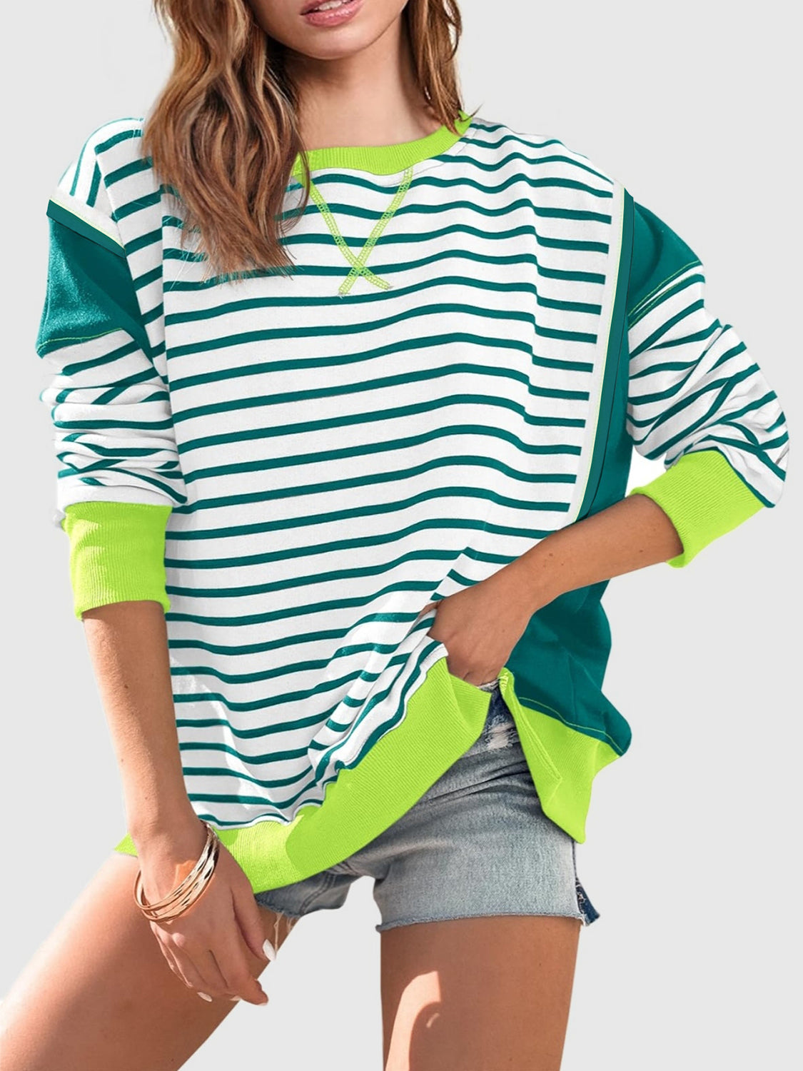 Exposed Seam Striped Sweatshirt