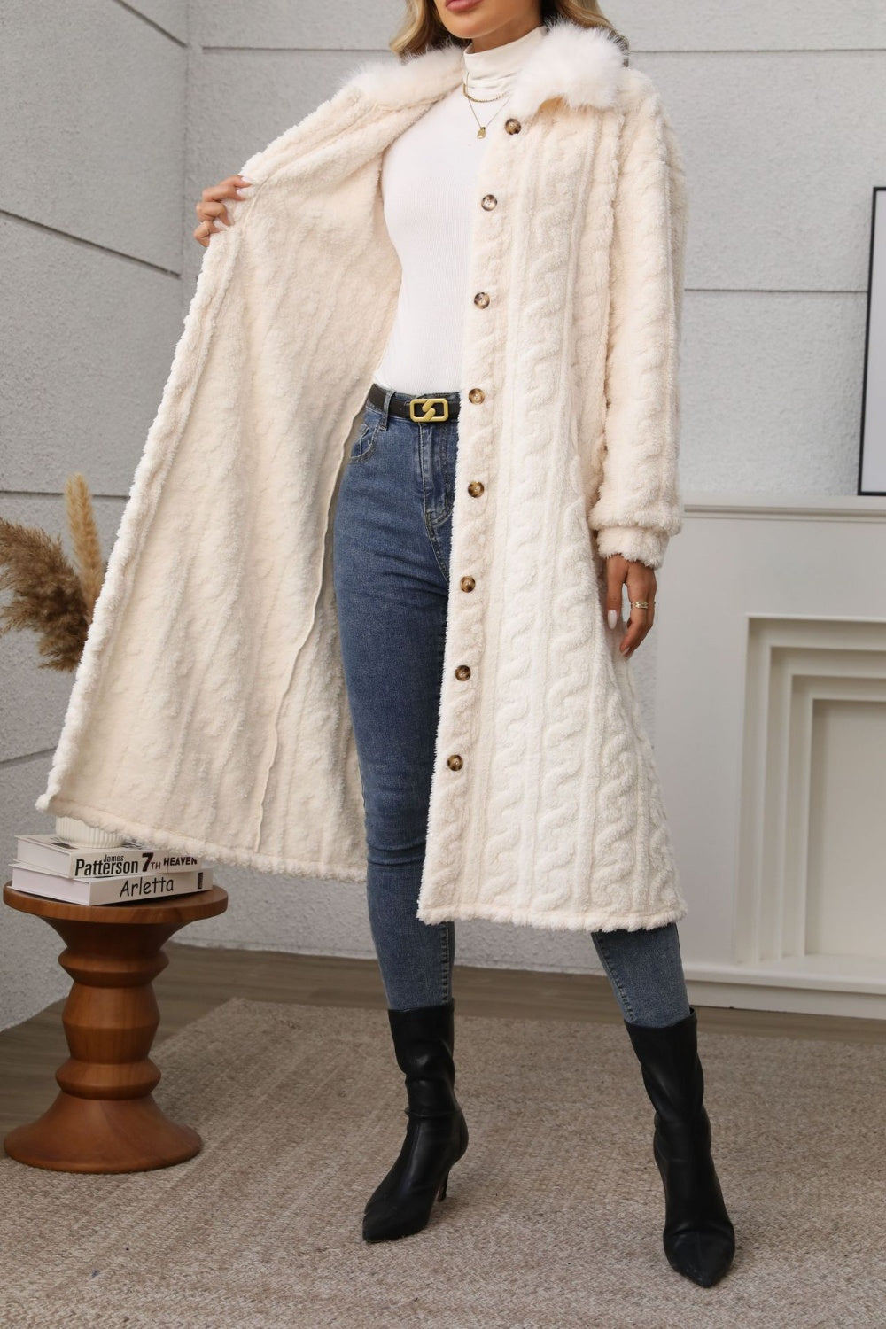 Cream Button Up Longline Coat