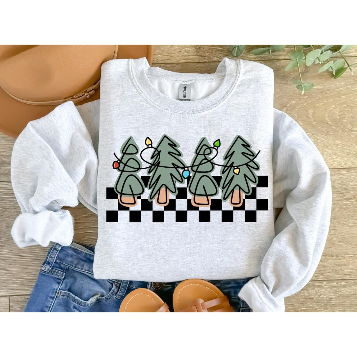 Checkered Christmas Trees Graphic Shirt