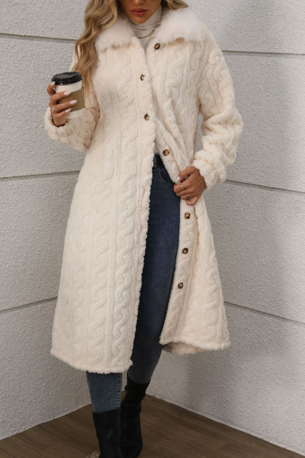 Cream Button Up Longline Coat