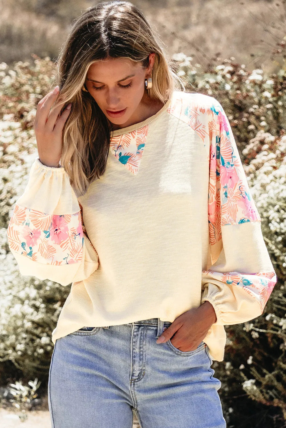 Printed Balloon Sleeve Blouse