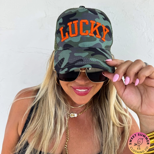 Lucky Embroidered Camo Hat