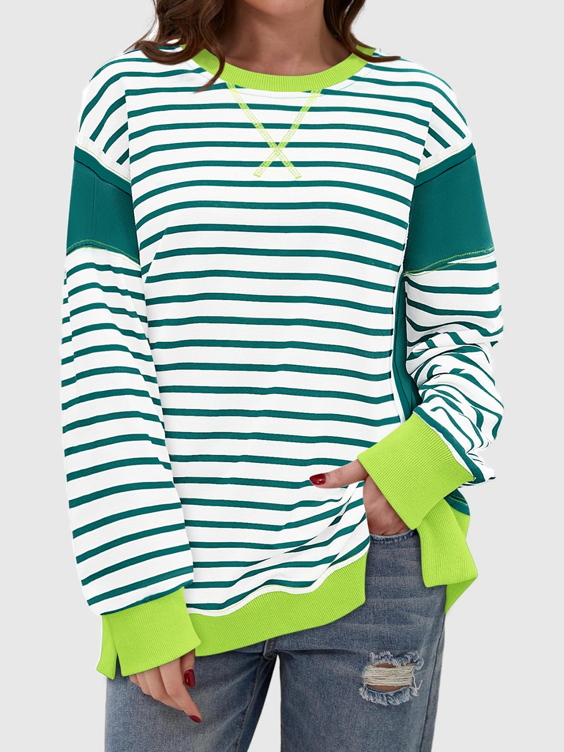 Exposed Seam Striped Sweatshirt