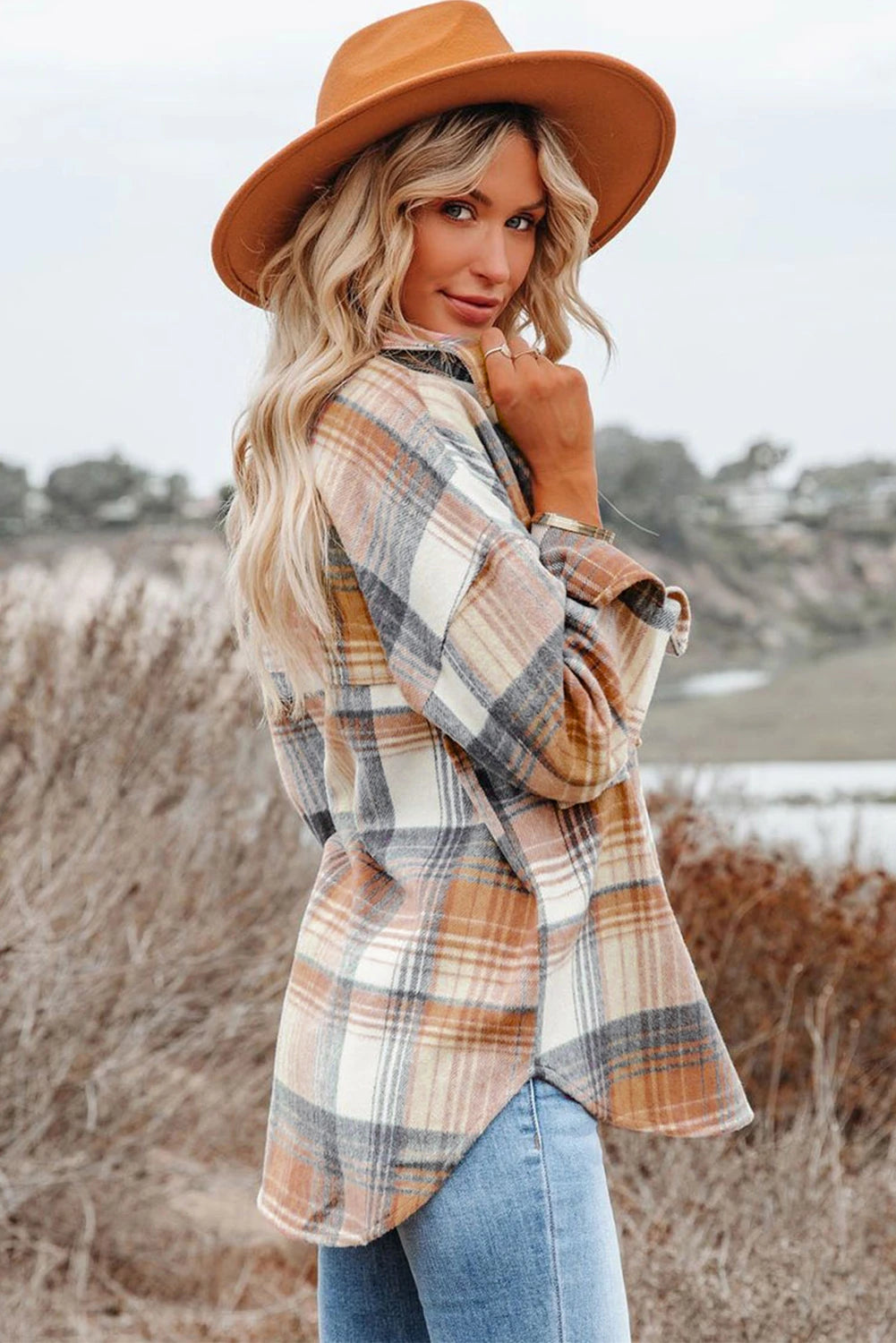 Gold Flame and Grey Plaid Flannel