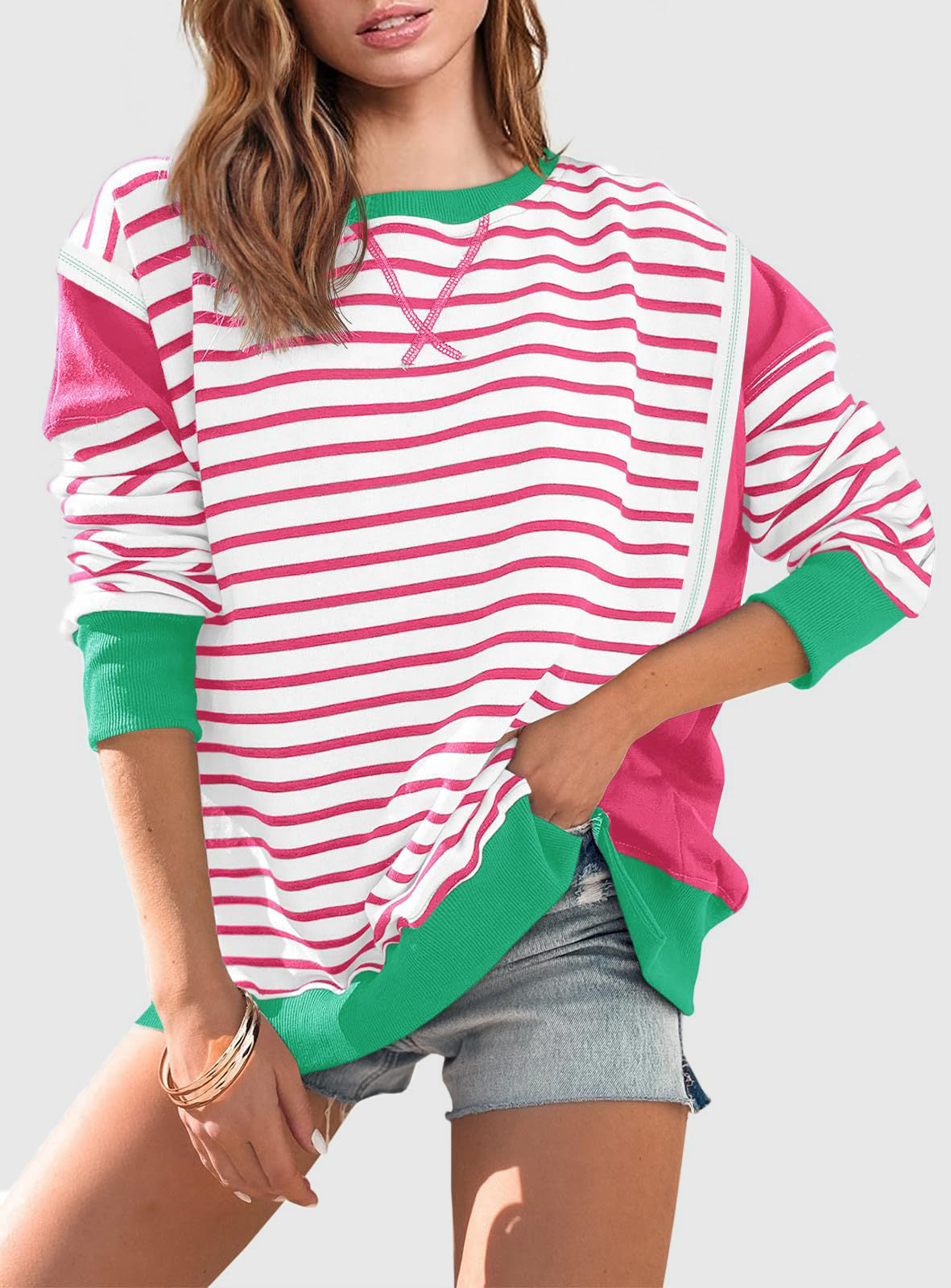 Exposed Seam Striped Sweatshirt