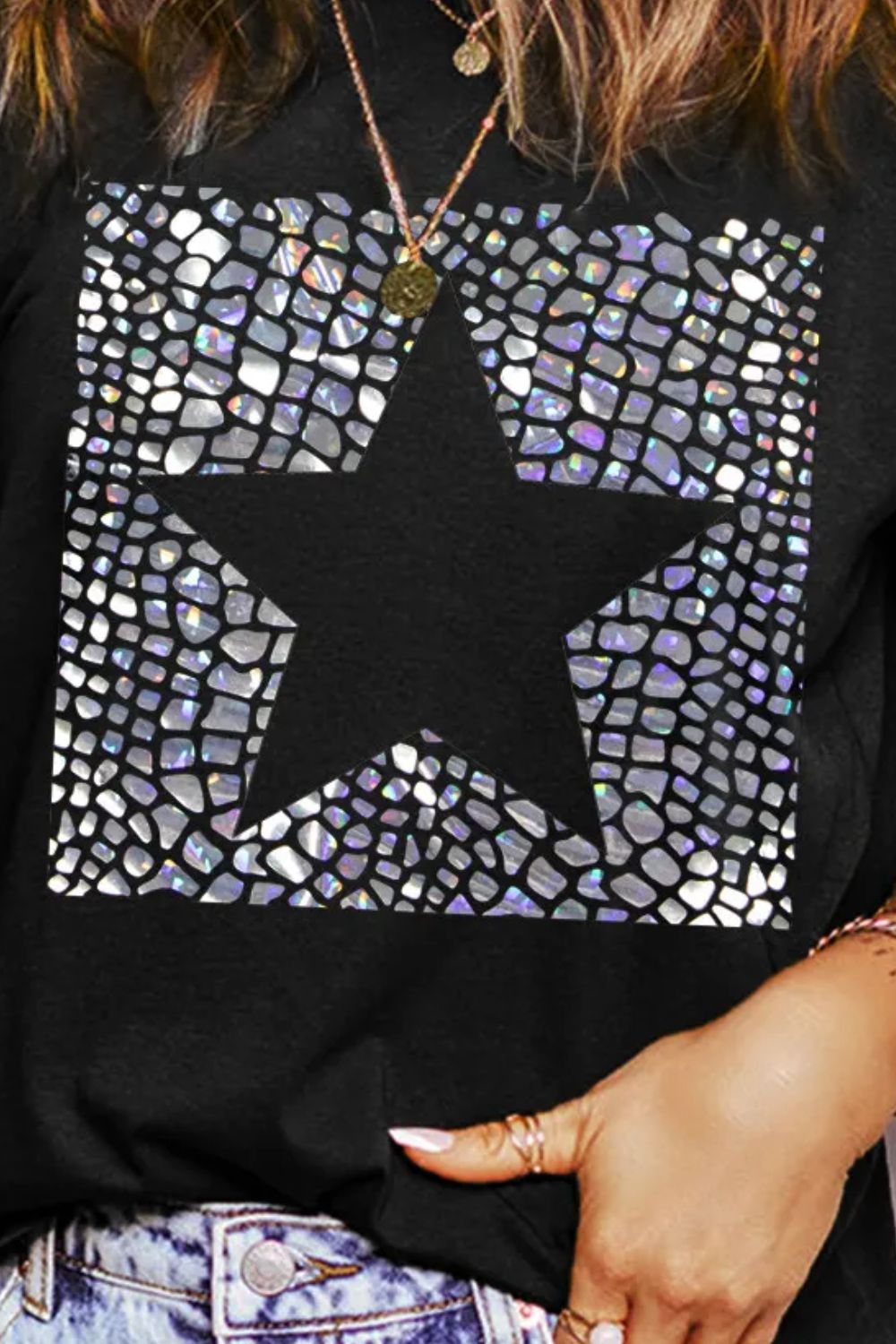 Star Round Neck Short Sleeve T-Shirt