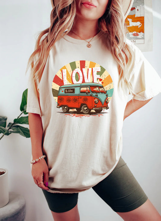 Cruise Into Romance: Love Van Graphic Tee for the Free Spirits