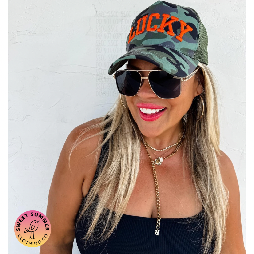 Lucky Embroidered Camo Hat