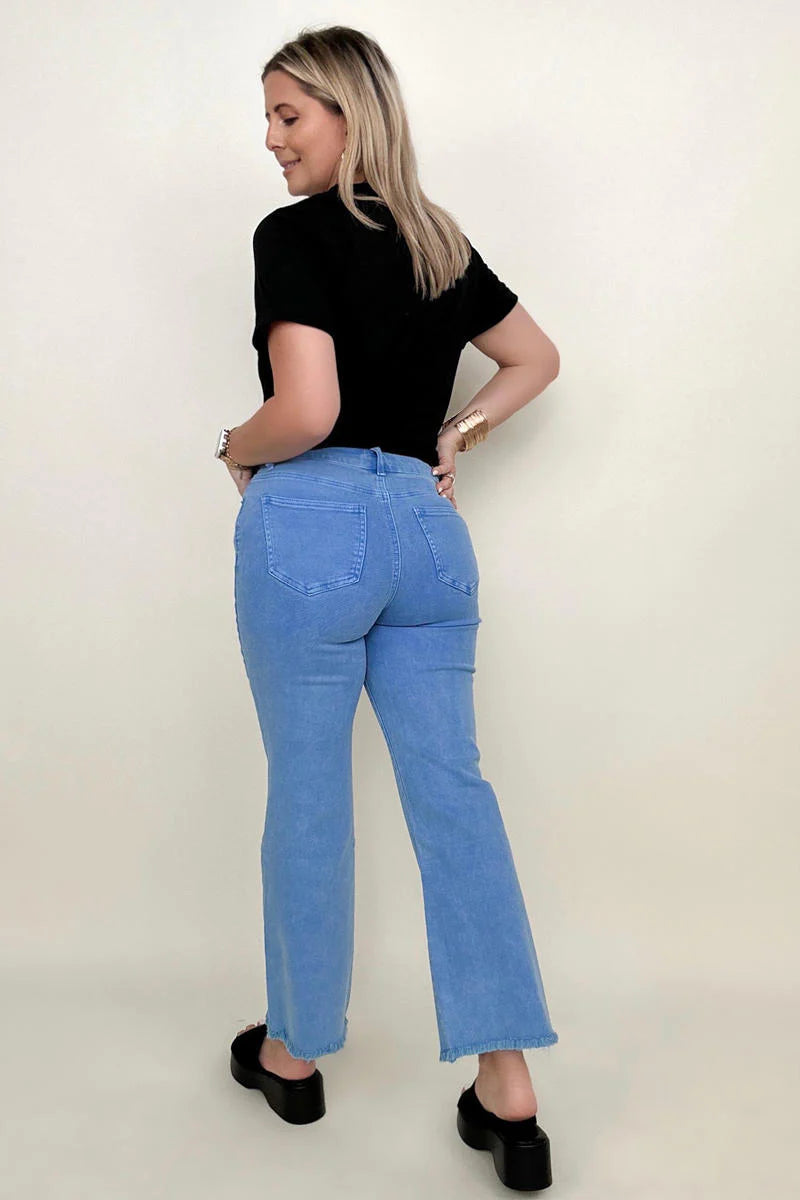 Zenana Frayed Hem Cropped Flare Jeans