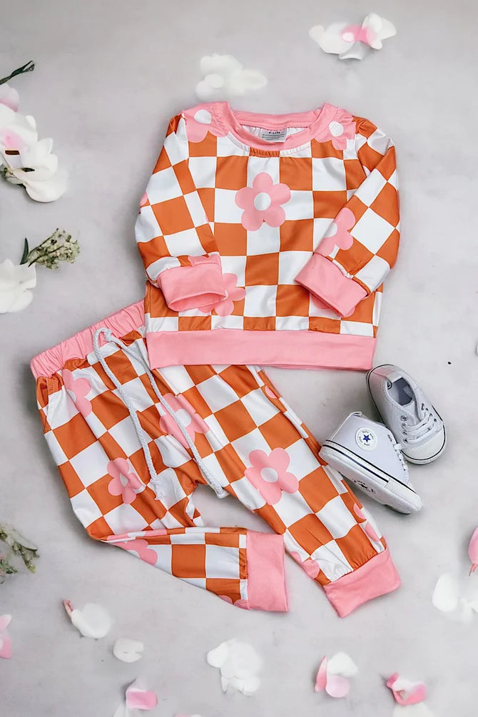 2 Piece Orange Checker & Floral Baby Outfit