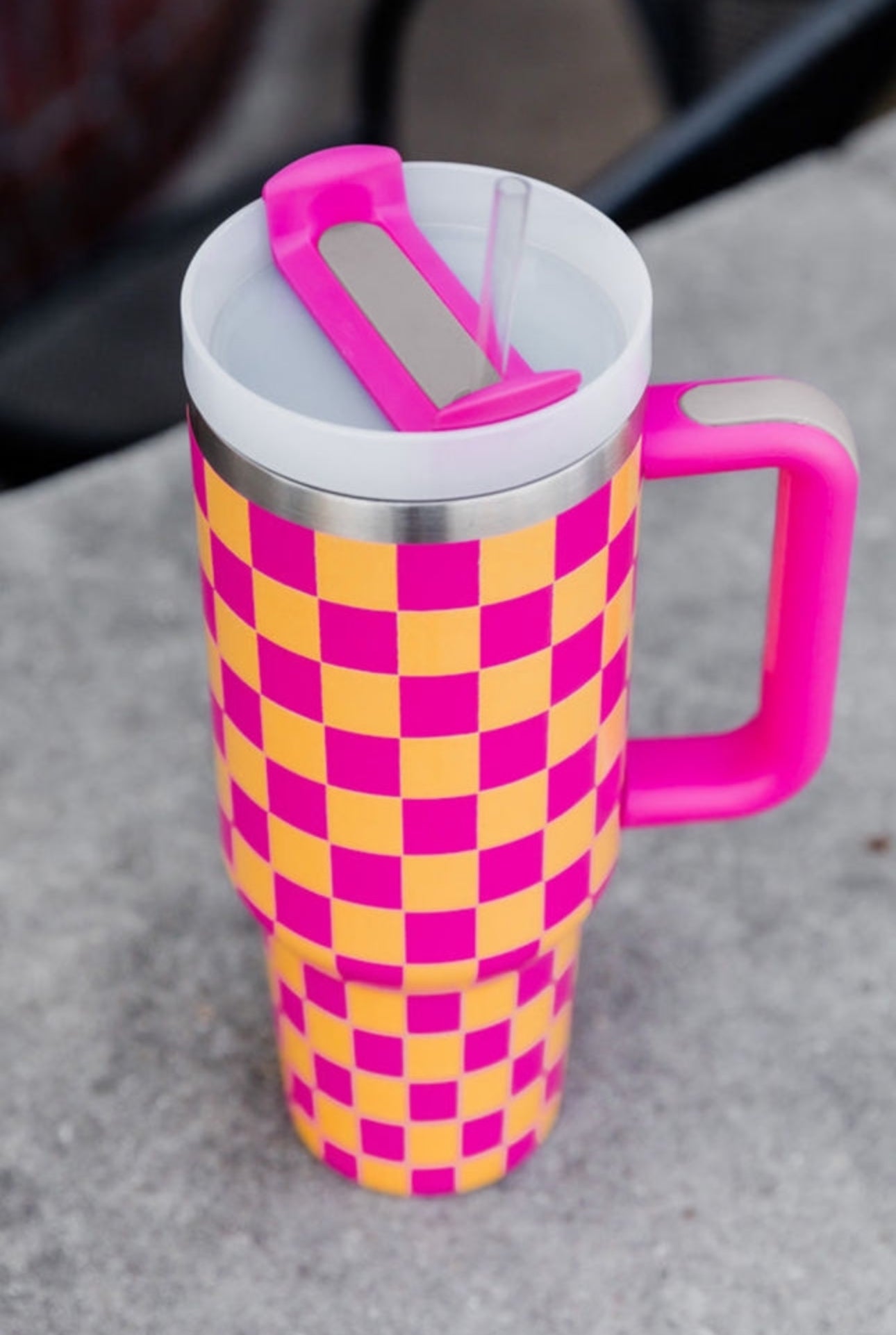 Ginger Pink Checkered Stainless Steel 40oz Tumbler