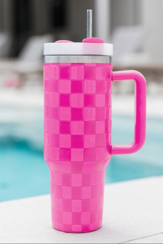 Pink Checkered Stainless Steel 40oz Tumbler