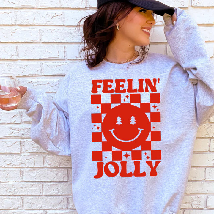 Feelin' Jolly Checkered Graphic Sweatshirt