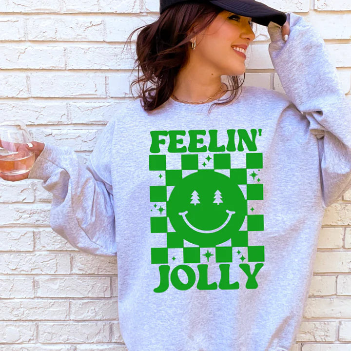 Feelin' Jolly Checkered Graphic Sweatshirt