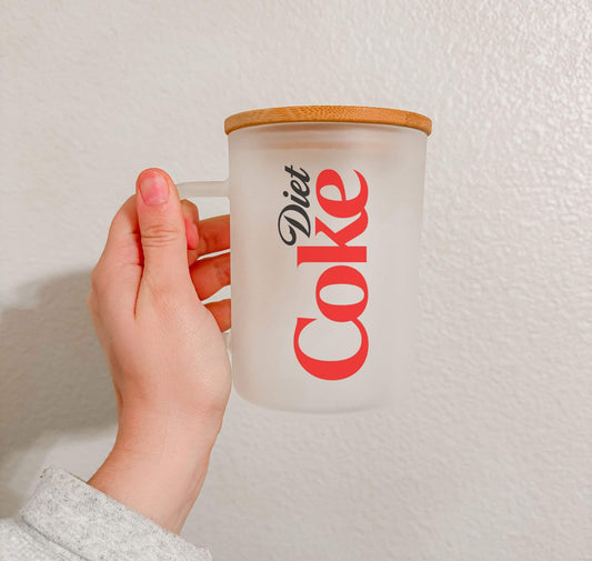 Diet Coke Frosted Glass Mug w/ Bamboo Lid 17oz
