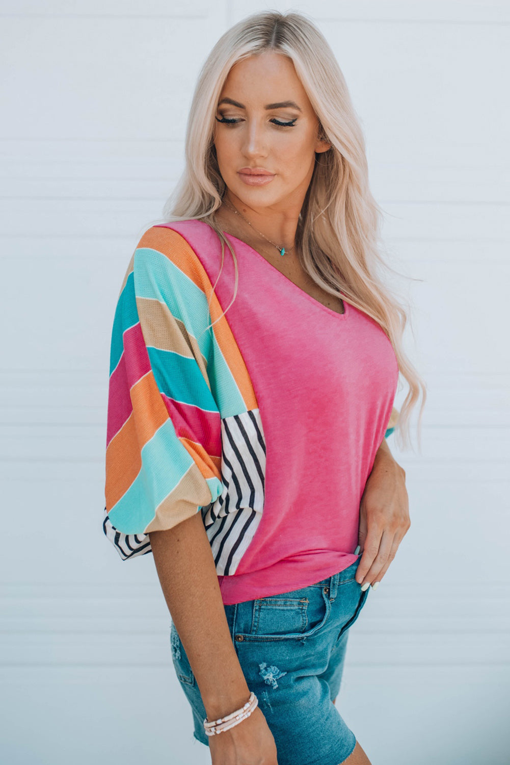 Striped Bubble Sleeve Top