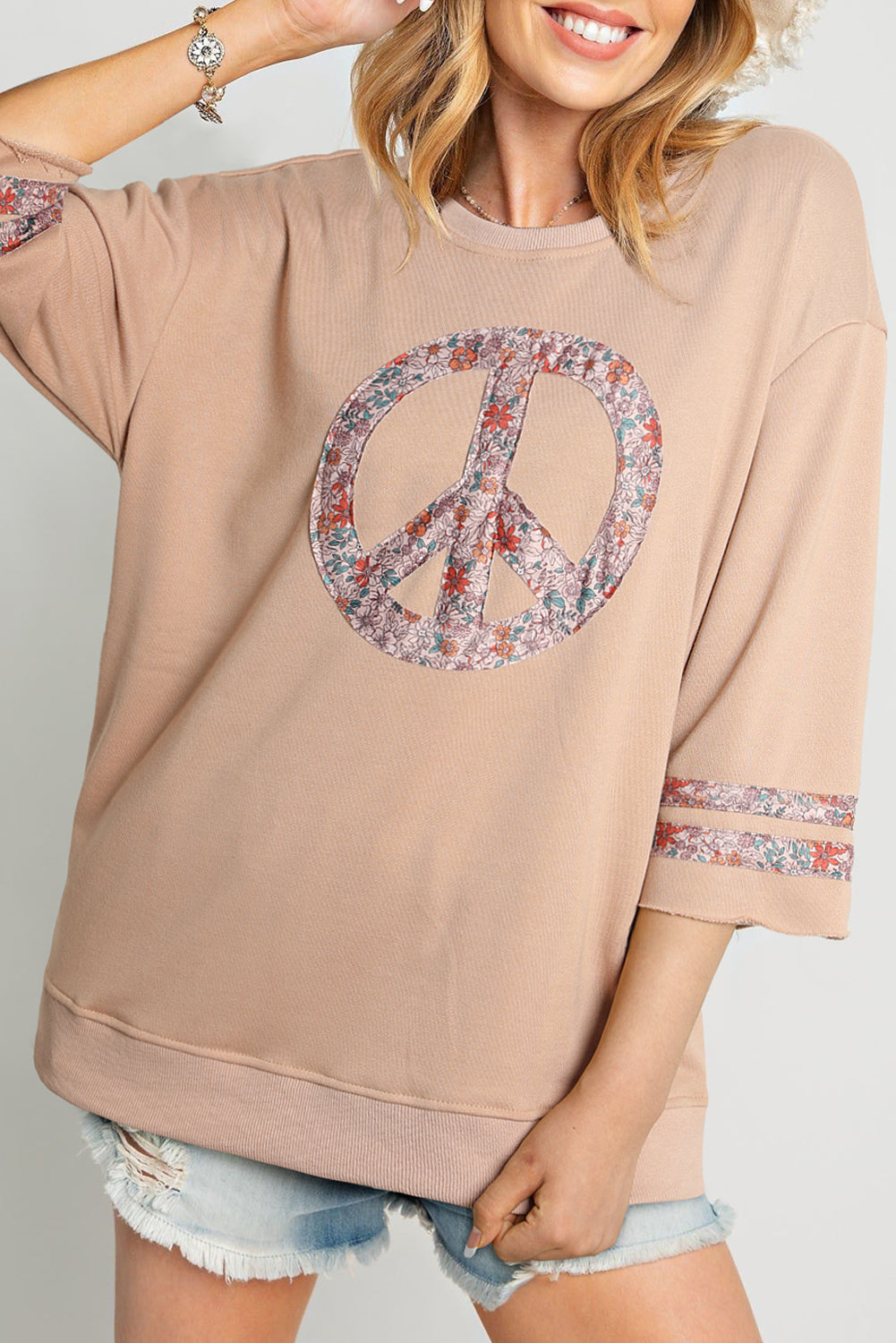 Floral Peace Sign 3/4 Drop Sleeve Shirt