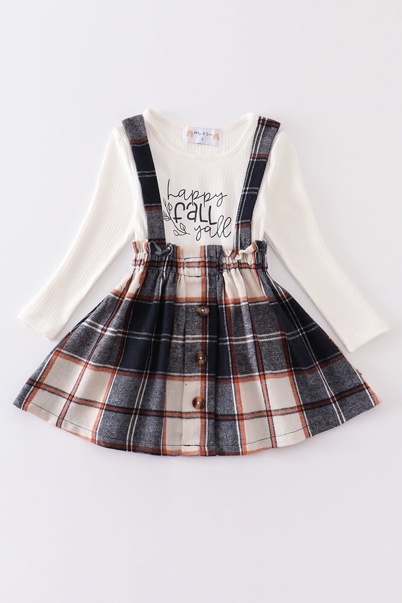 Happy Fall Y'all Plaid Skirt Set