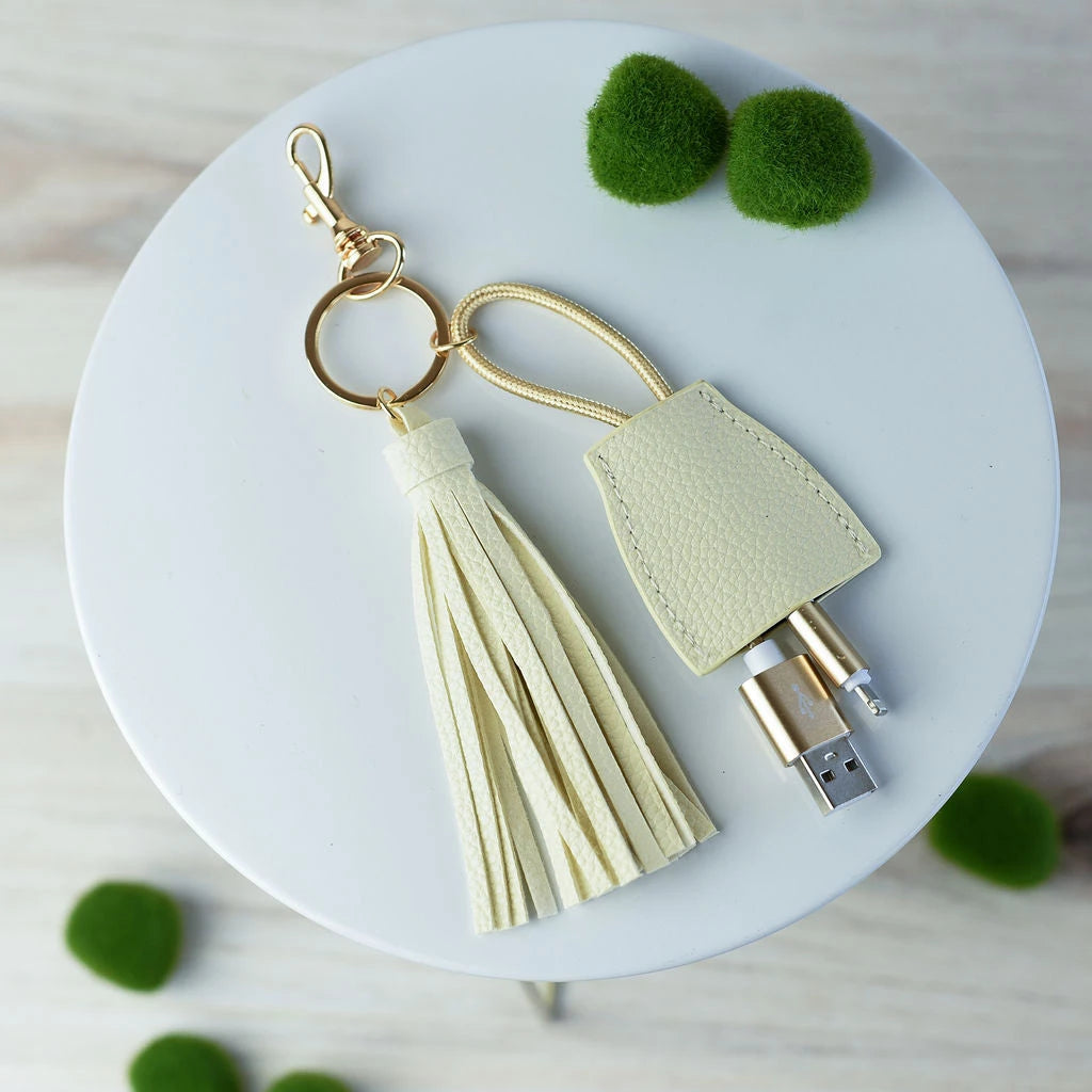 Tassel Keychain with Phone Charging Cable