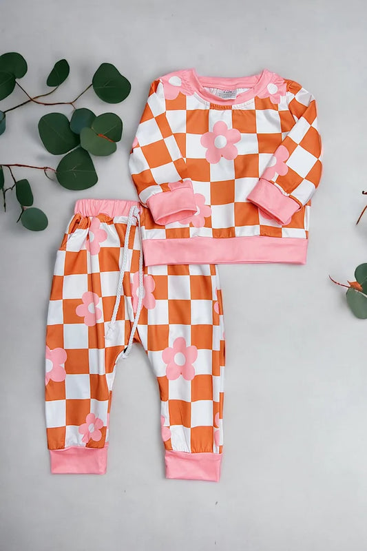 2 Piece Orange Checker & Floral Baby Outfit
