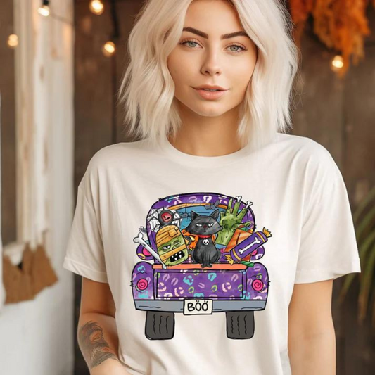 Halloween Truck Monster, Black Cat, Candy Shirt