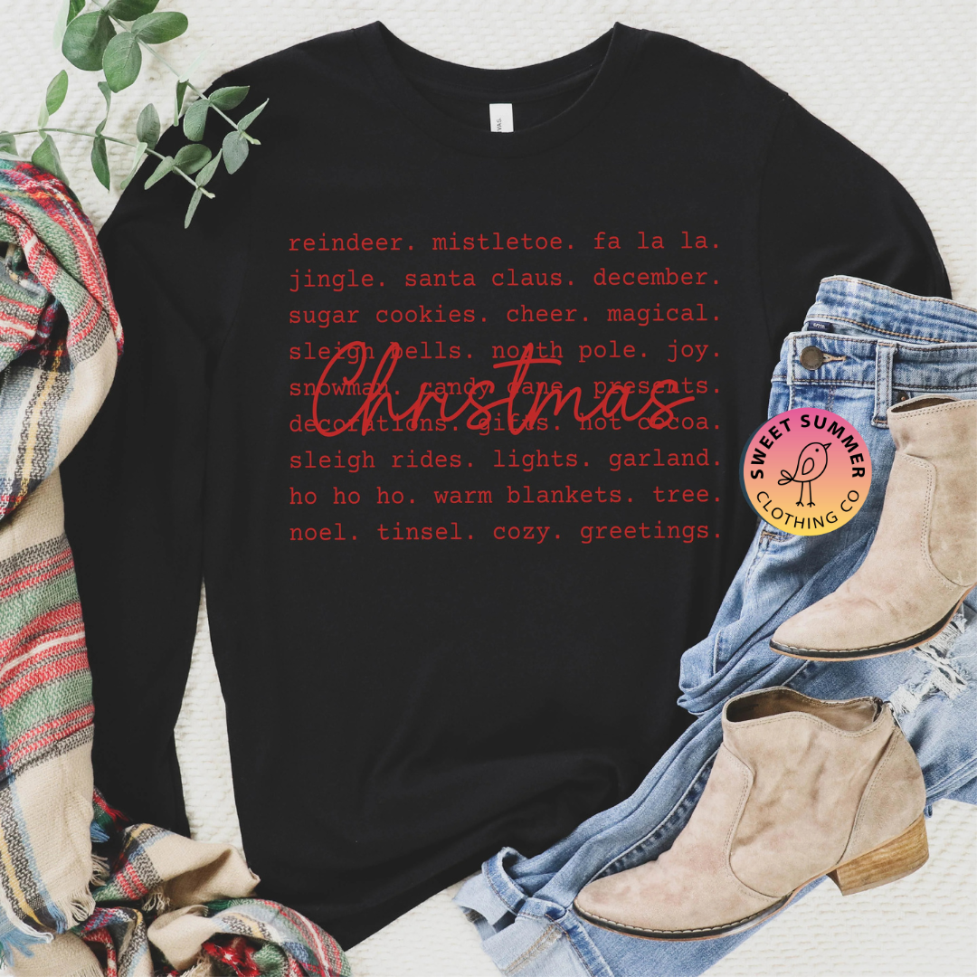 Christmas Words Holiday Graphic Shirt