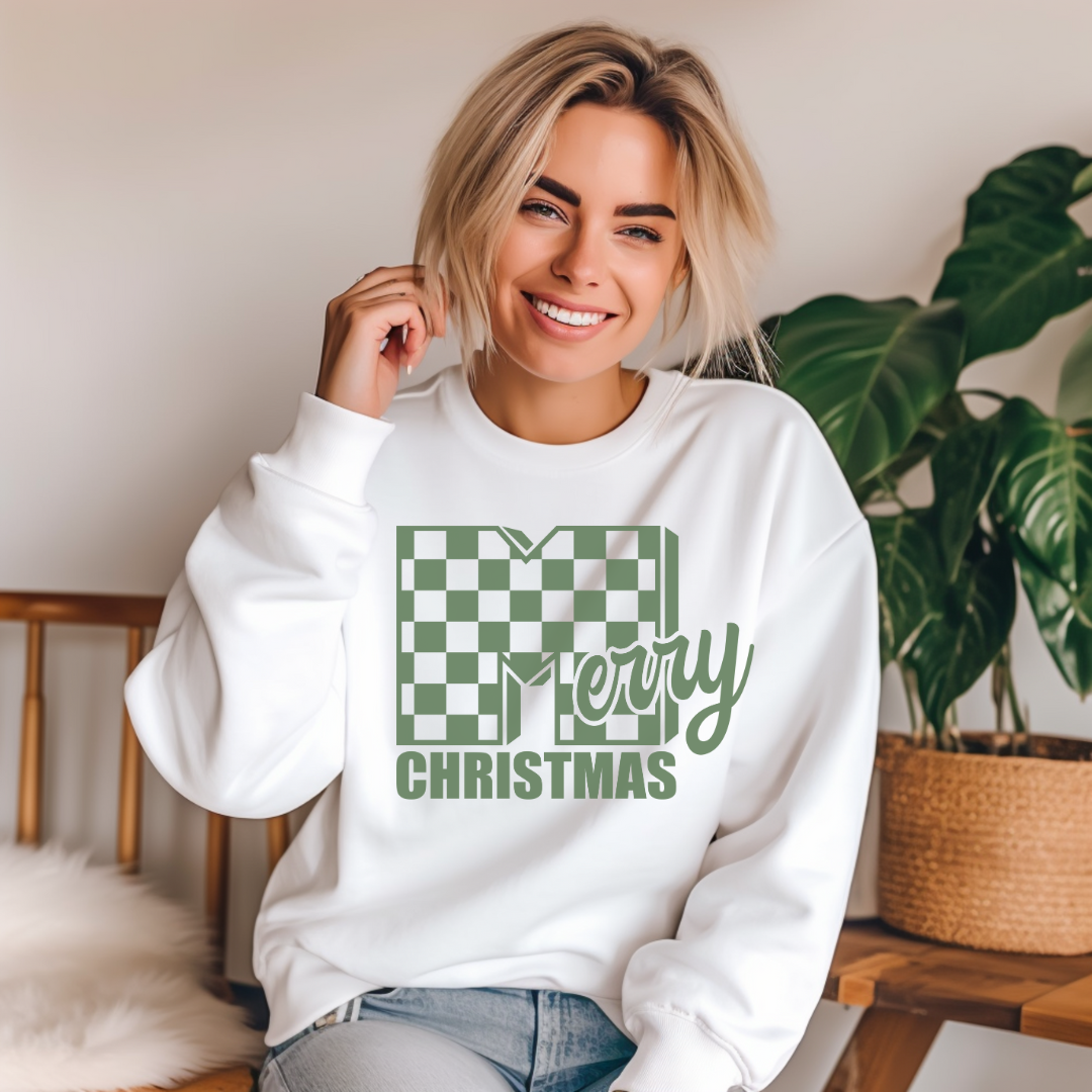 Checkered Green Merry Graphic Shirt