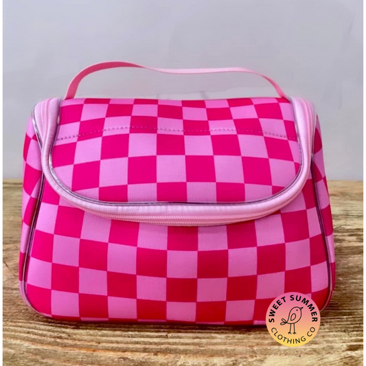 Pink Checkered Makeup Bag
