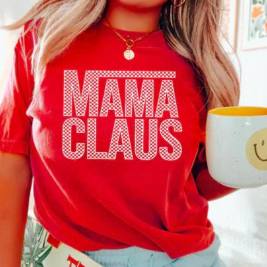 Checkered Mama Claus Graphic Top