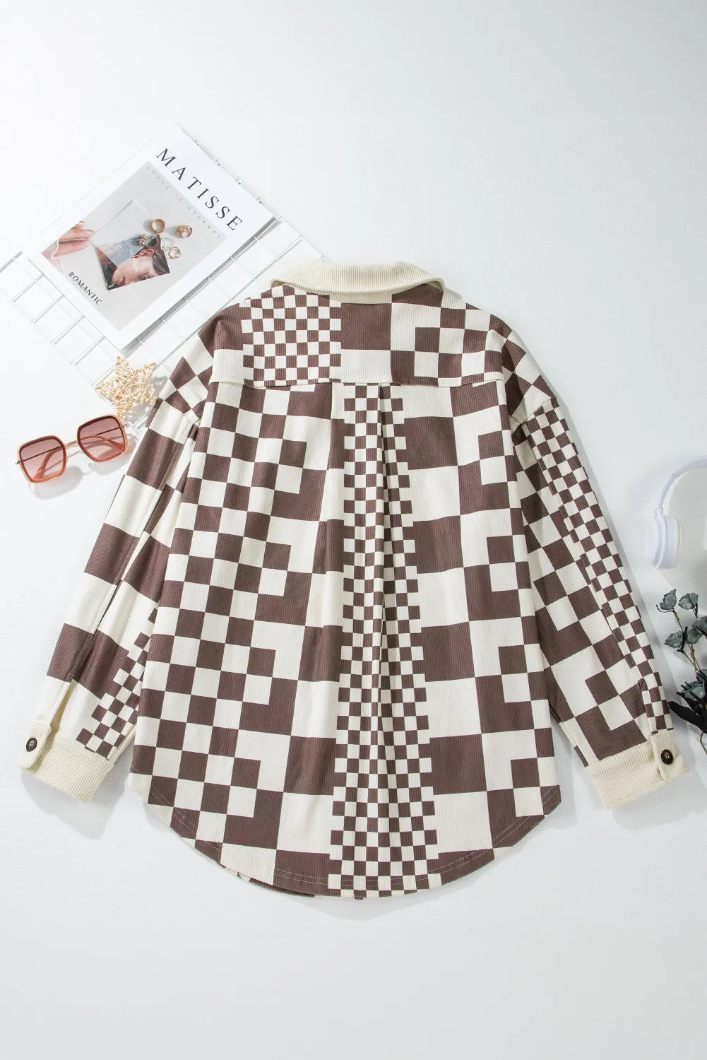 Pocketed Checkered Button Up Jacket