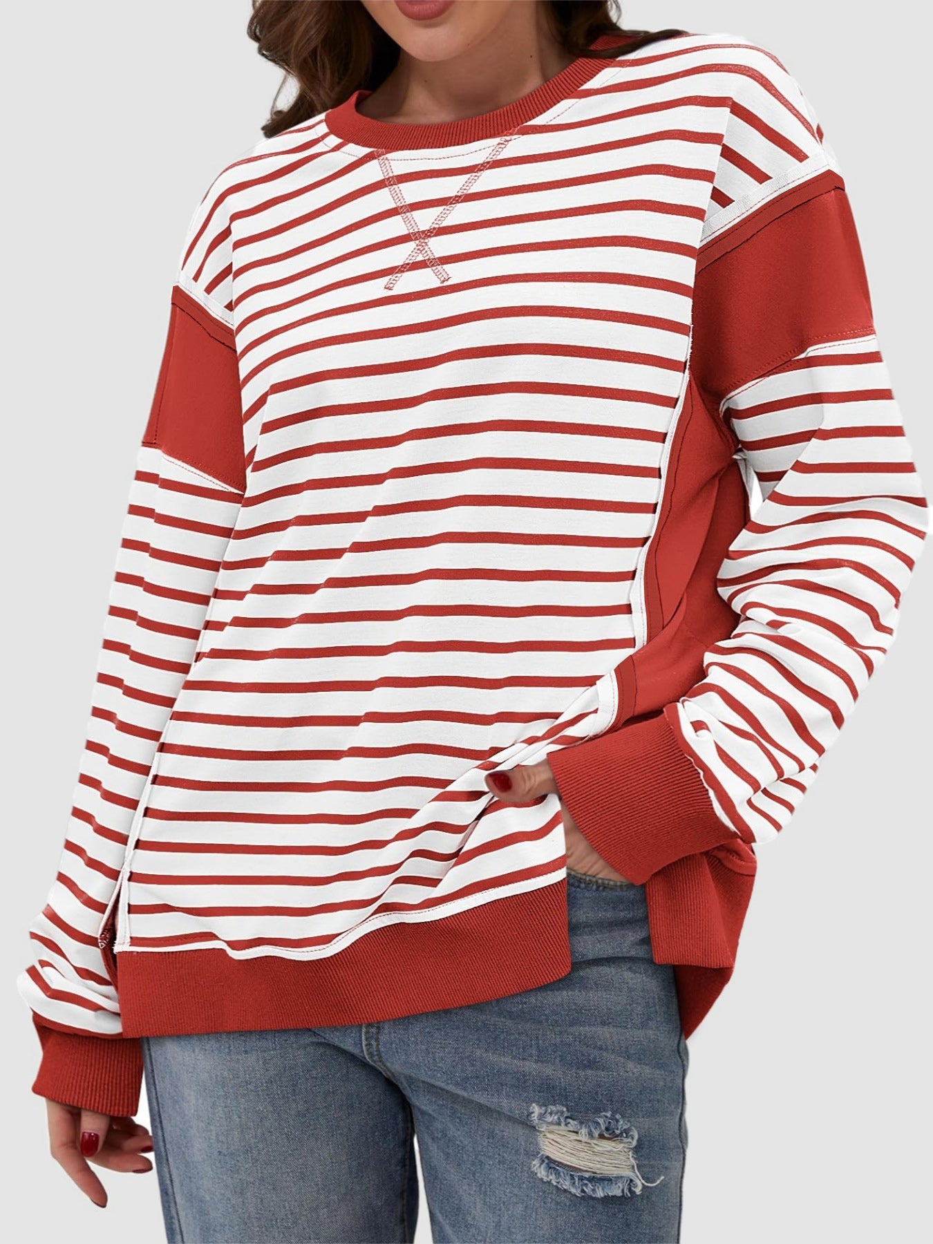 Exposed Seam Striped Sweatshirt