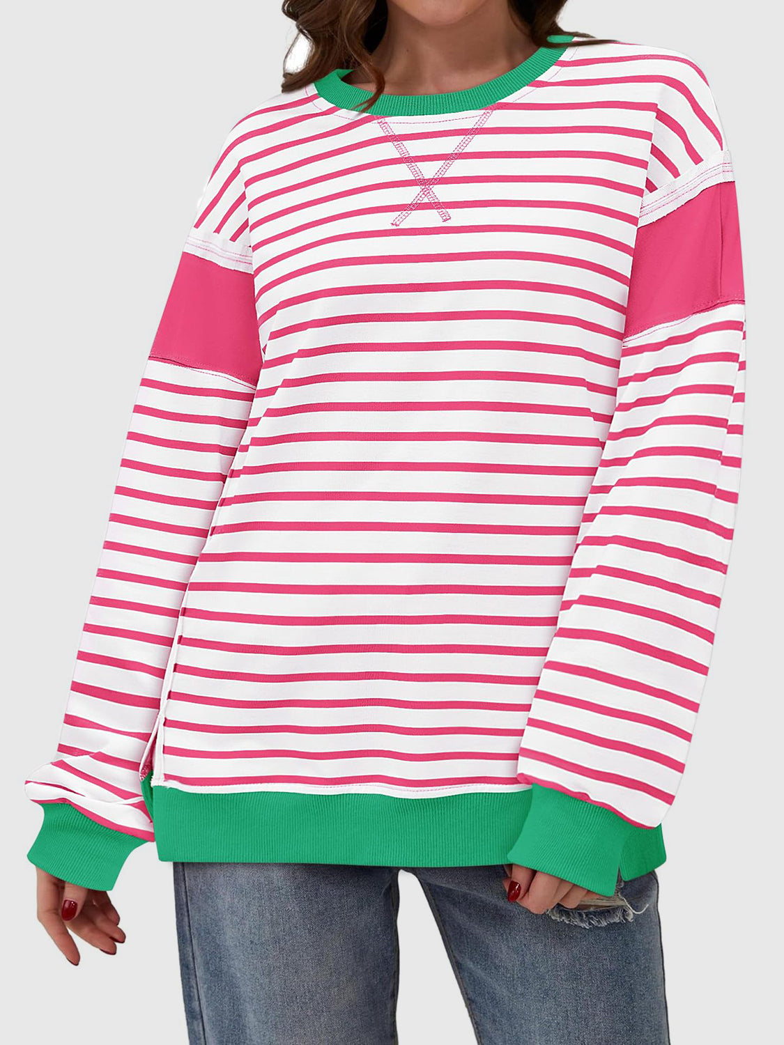 Exposed Seam Striped Sweatshirt