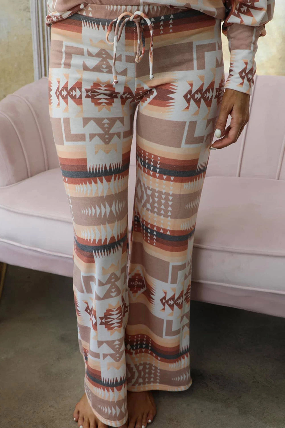 Women's Aztec Loungewear Set | Loose-Fit Top & Drawstring Waist Pants