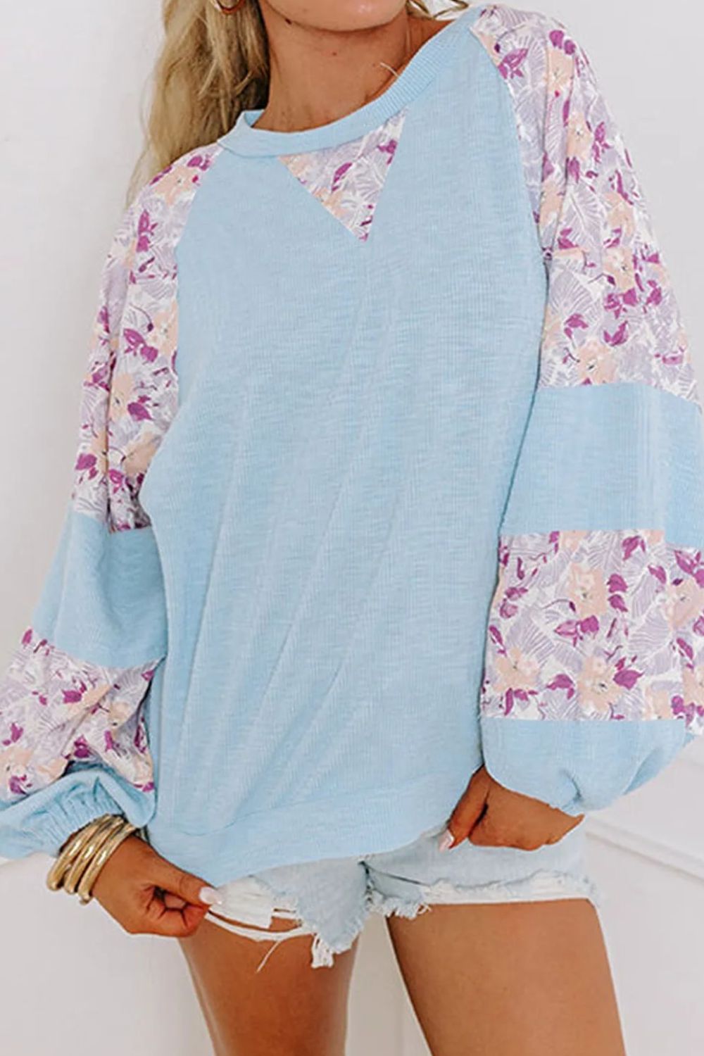 Printed Balloon Sleeve Blouse