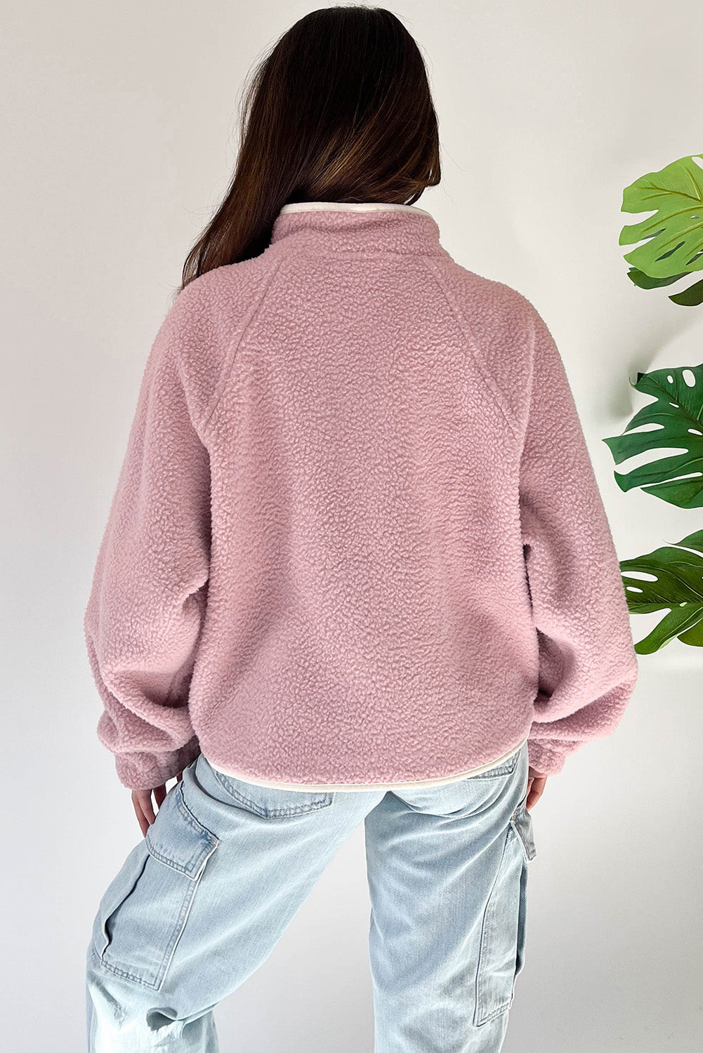 Half Snap Sweatshirt with Side Slit Pockets