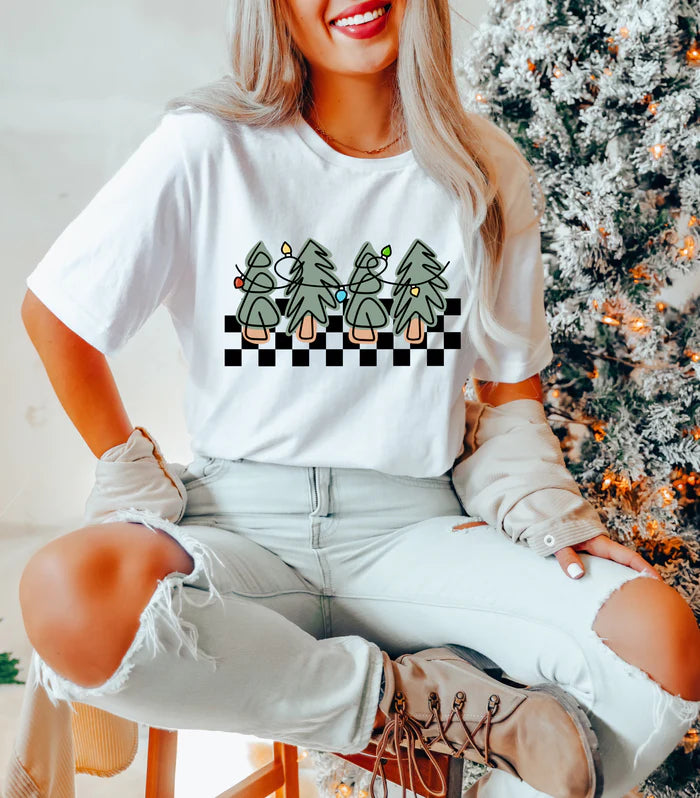 Checkered Christmas Trees Graphic Shirt