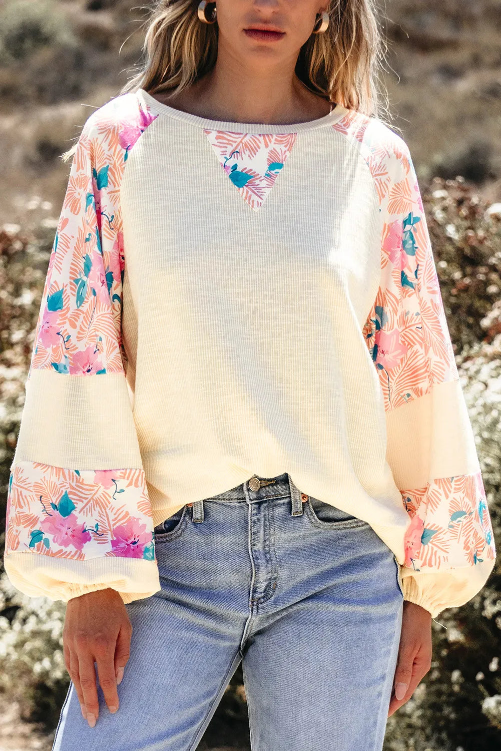 Printed Balloon Sleeve Blouse