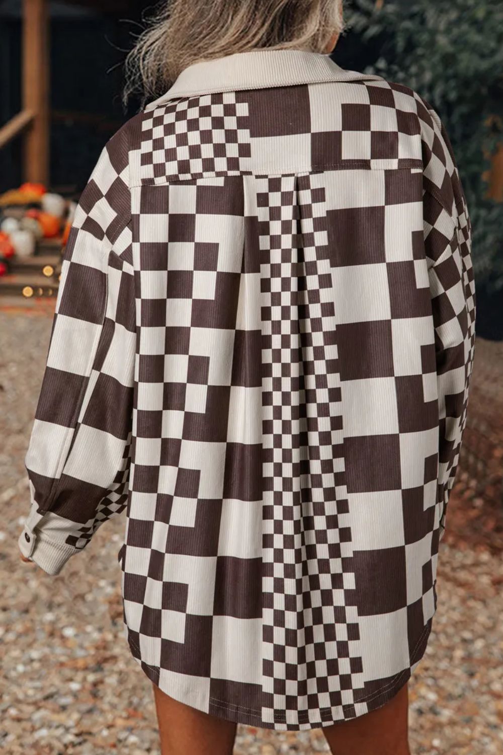 Pocketed Checkered Button Up Jacket